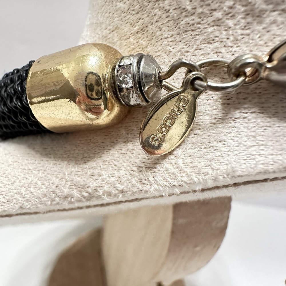 Chico's "Farrah" Black/Gold/White/Silver Beaded‎ Chain Mixed Media Necklace - Picture 6 of 7
